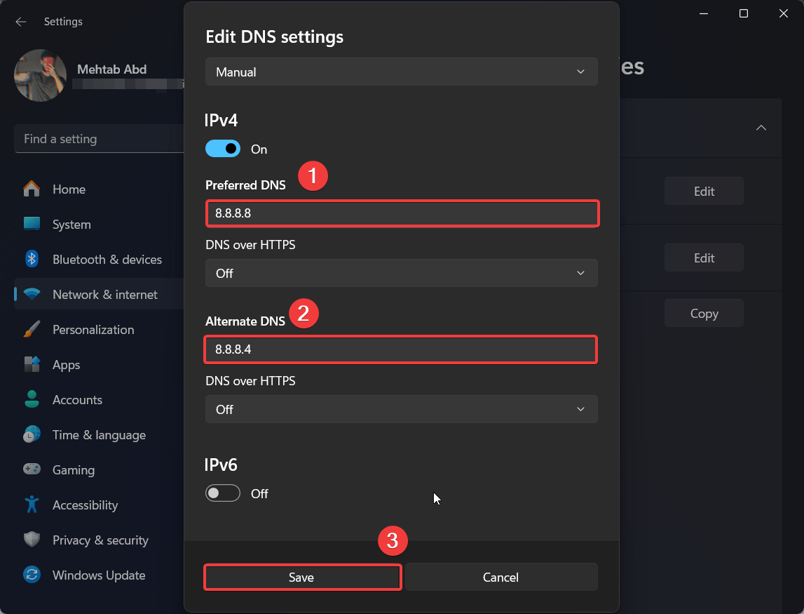 Preferred DNS and Alternate DNS