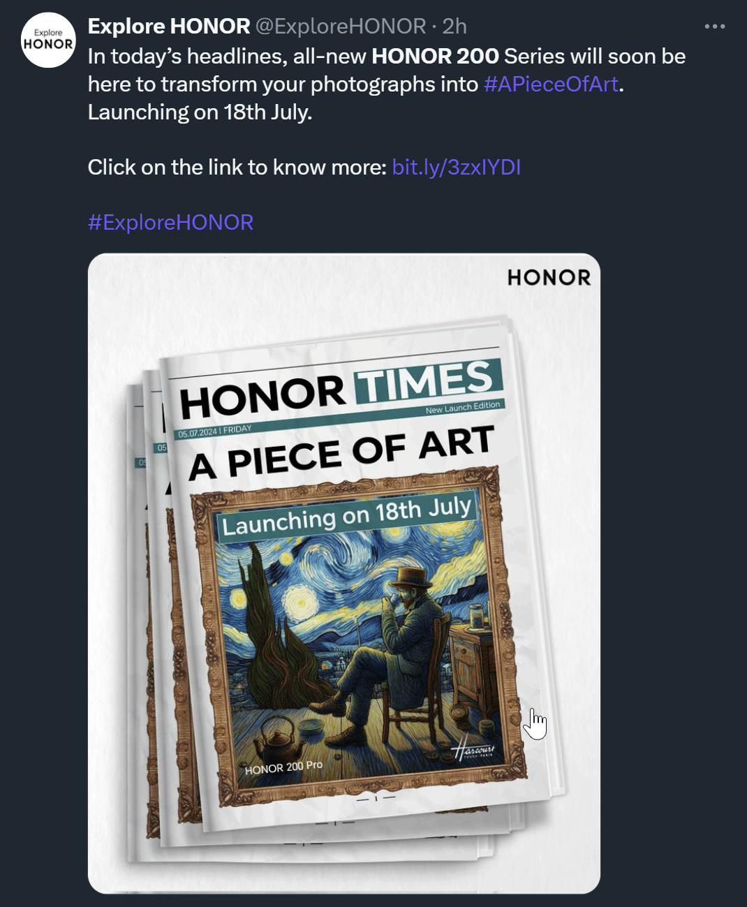 Newspaper advertisement for the upcoming HONOR 200 Pro smartphone. Text says 
