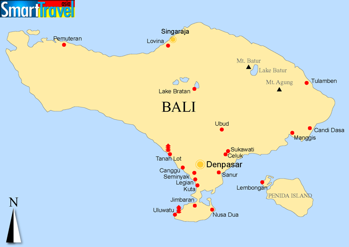 Detailed A4 Printable Map Of Bali Listing Popular Places Cities MAPBali 