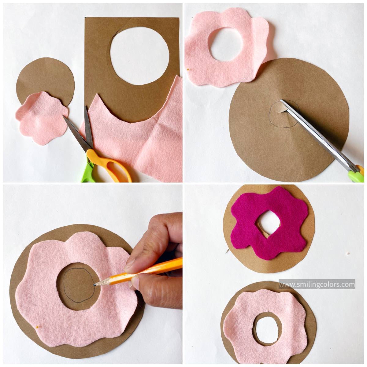Easy Donut Craft for a party Paper Felt Notebook covers Smiling Colors