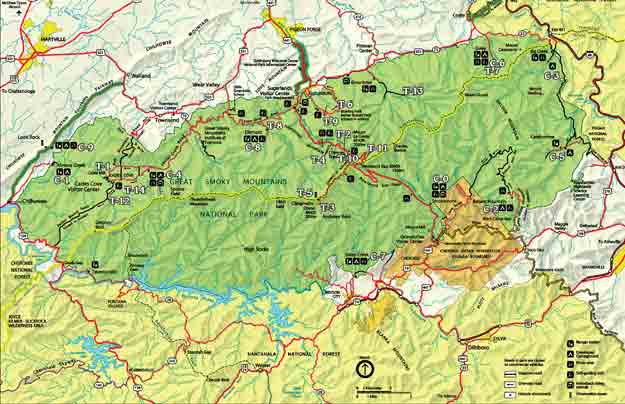 Smoky Mountain Trail Map Great Smoky Mountains National Park Map 