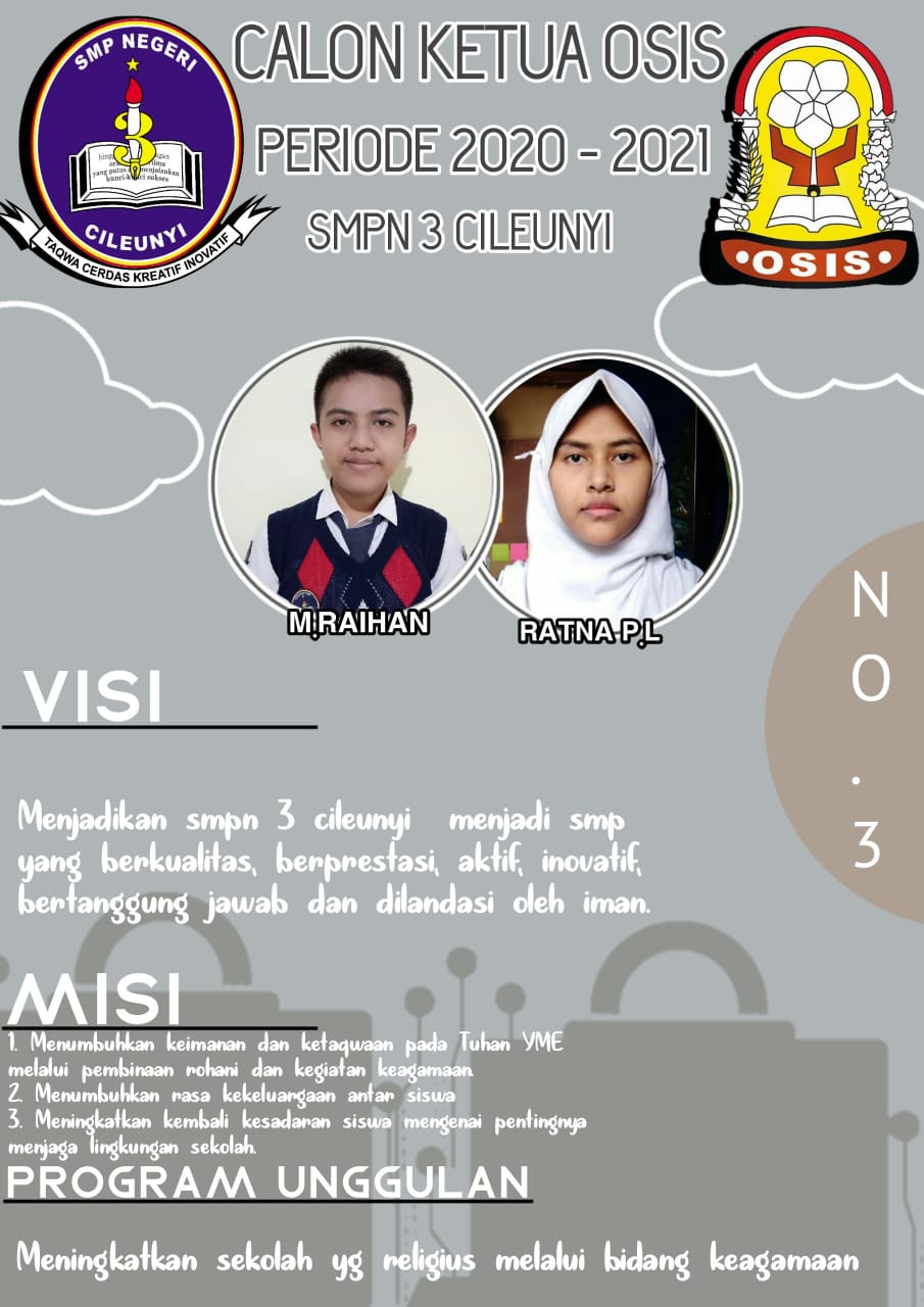 Menjadikan osis (masukan nama sekolah anda) . Yuuuuk Mari Sukseskan Pemilihan Ketua Dan Wakil Ketua Osis Smp N 3 Cileunyi Pada Hari Kamis 11 Februari 2021 By E Voting Smp Negeri 3 Cileunyi