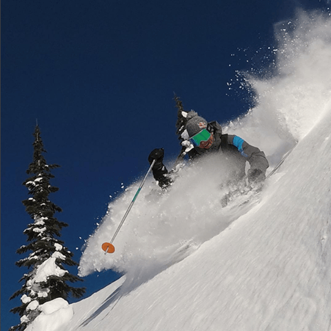 Chris Davenport eating pow for breakfast at CMH Cariboos