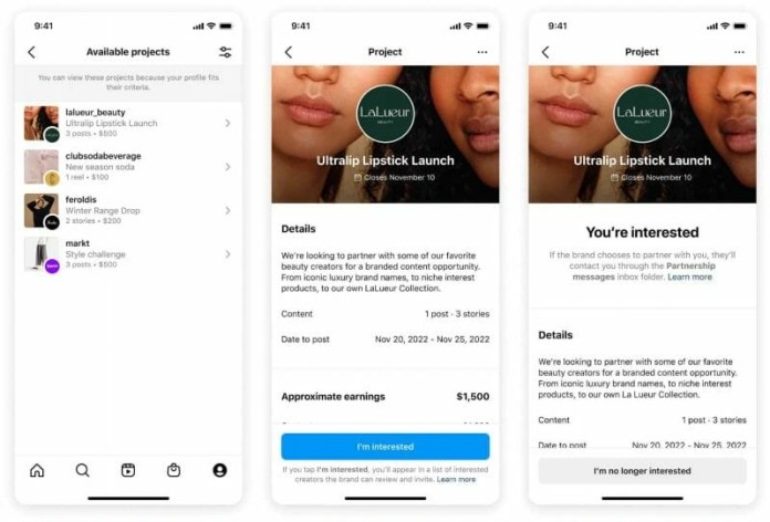 Instagram latest update showing Creator Marketplace feature where brands can connect with creators for paid partnerships and collaborations.