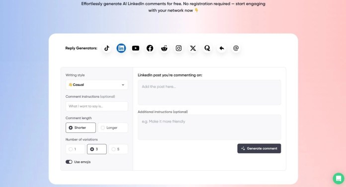 Planable tool interface for generating quick LinkedIn replies using AI