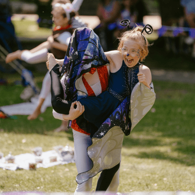 creative heights entertainer in themed costume at SO Festival