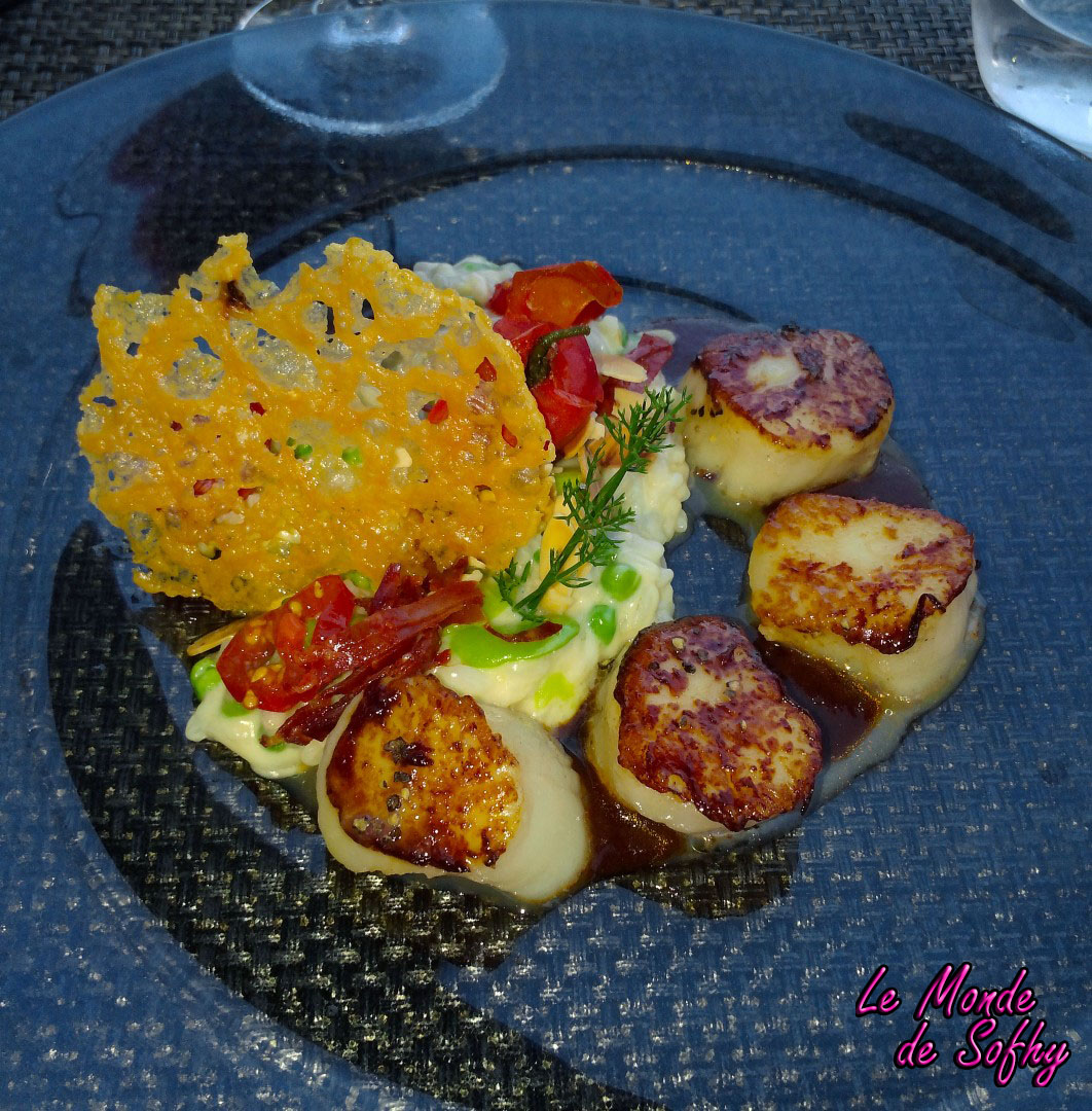 Risotto aux légumes verts, saint jacques