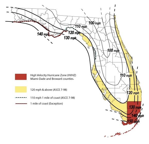 High Velocity Hurricane Zone Map Florida Florida Flood Height Maps Hvhz Florida Map 