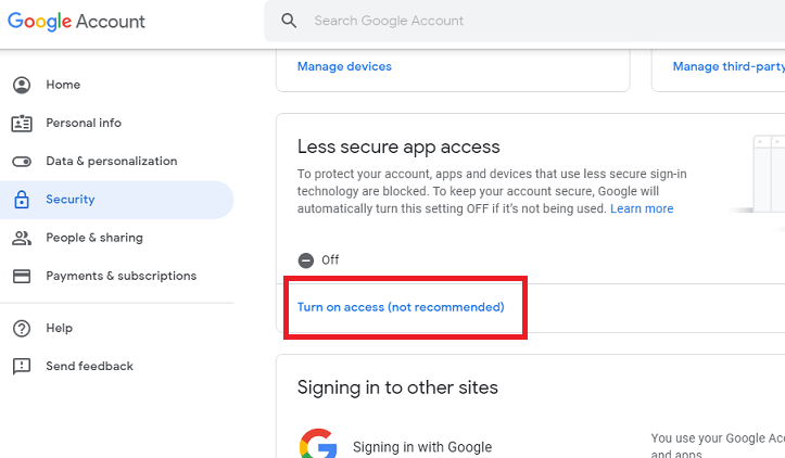 How do i enable less secure apps in gmail and g suite account?