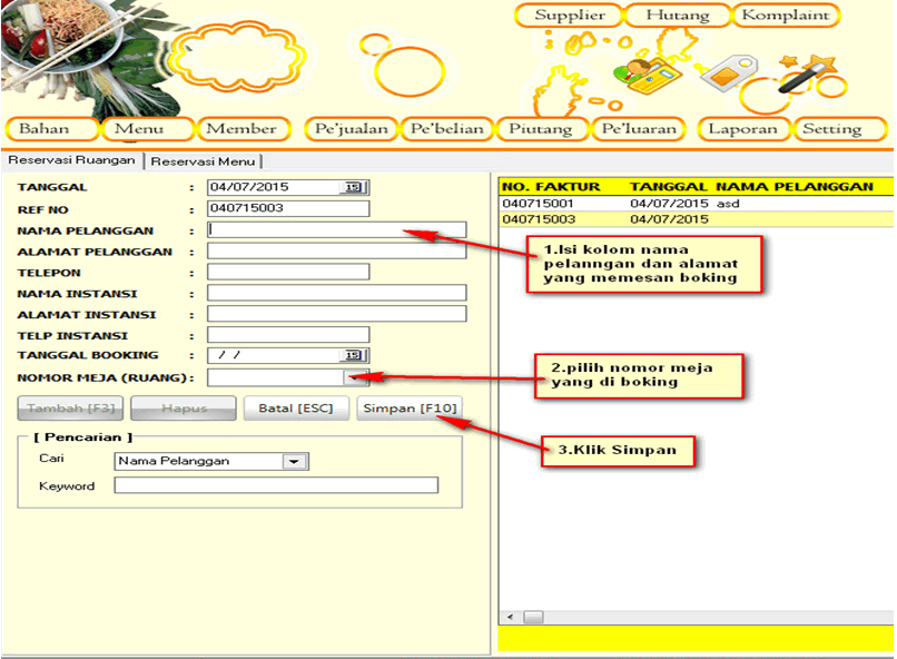 INPUT DATA BOKING RESTORAN DAN MENU