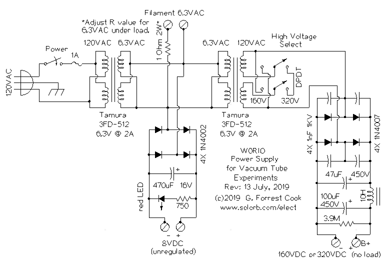 Power Supply For Vacuum Tube Experiments