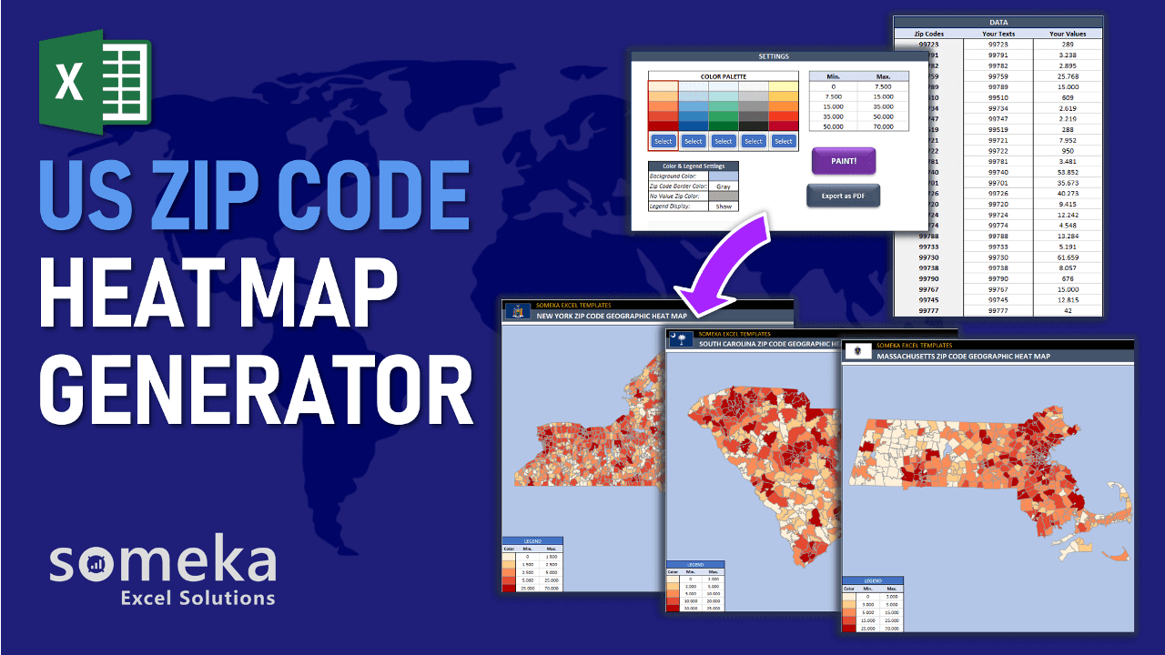 US Zip Code Heat Map In Excel Shapes Powerpoint Generator Youtube Video Cover.