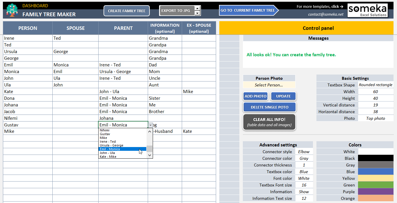 automatic family tree maker excel template free download someka