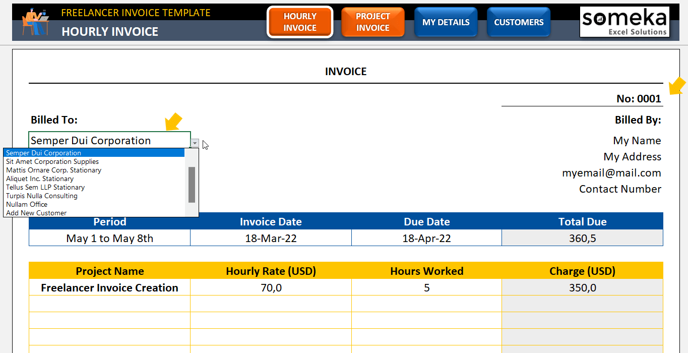 freelance invoice excel template hourly invoice for self employed