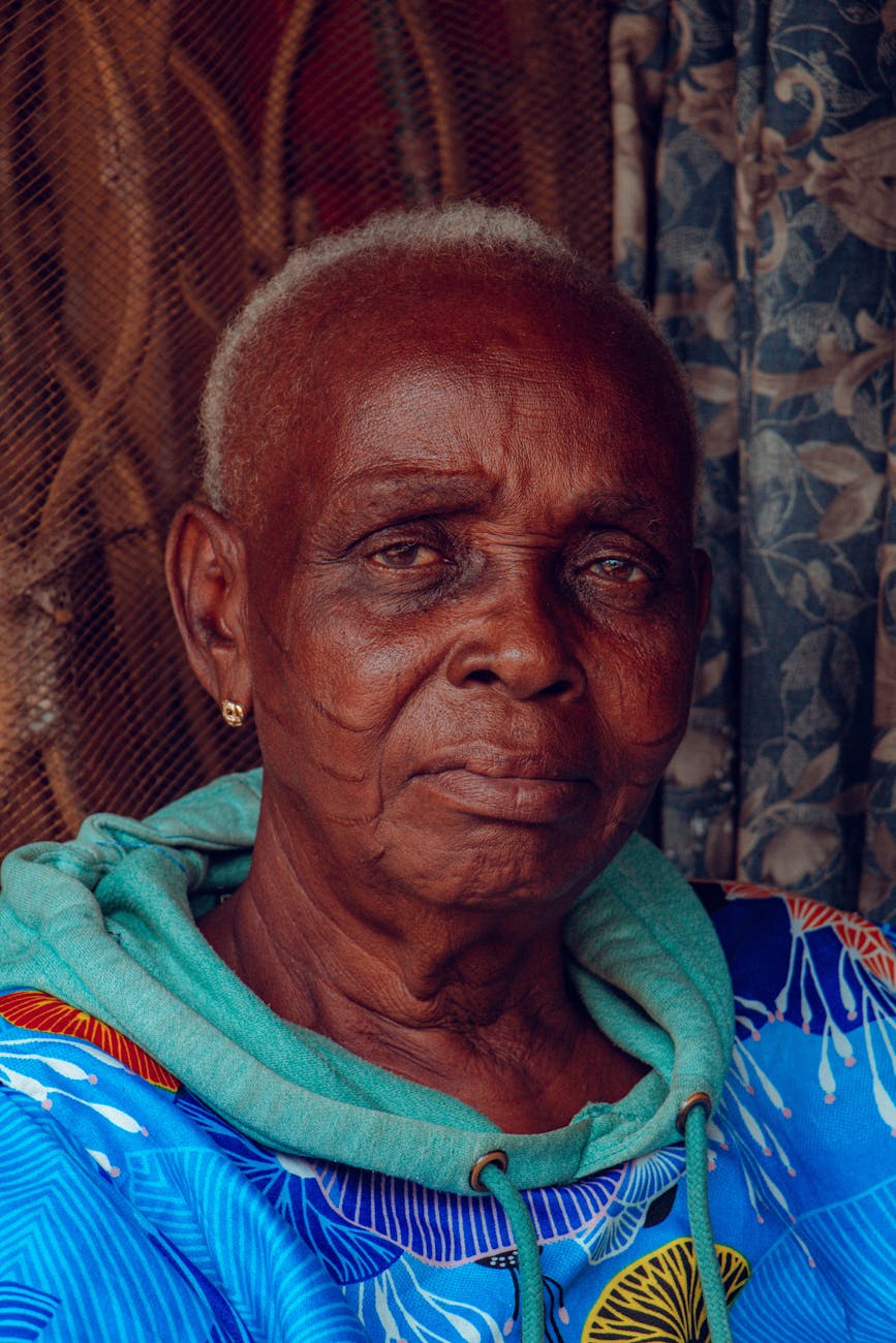 portrait of bald elderly woman