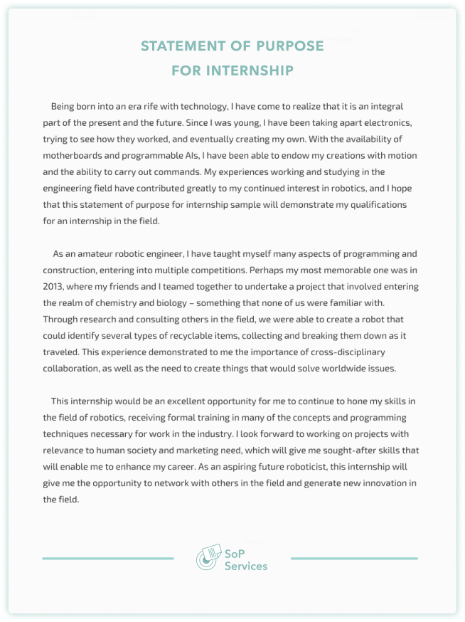 What can the doctors do to make him feel more successful in . Professional Examples Of Statement Of Purpose Writing