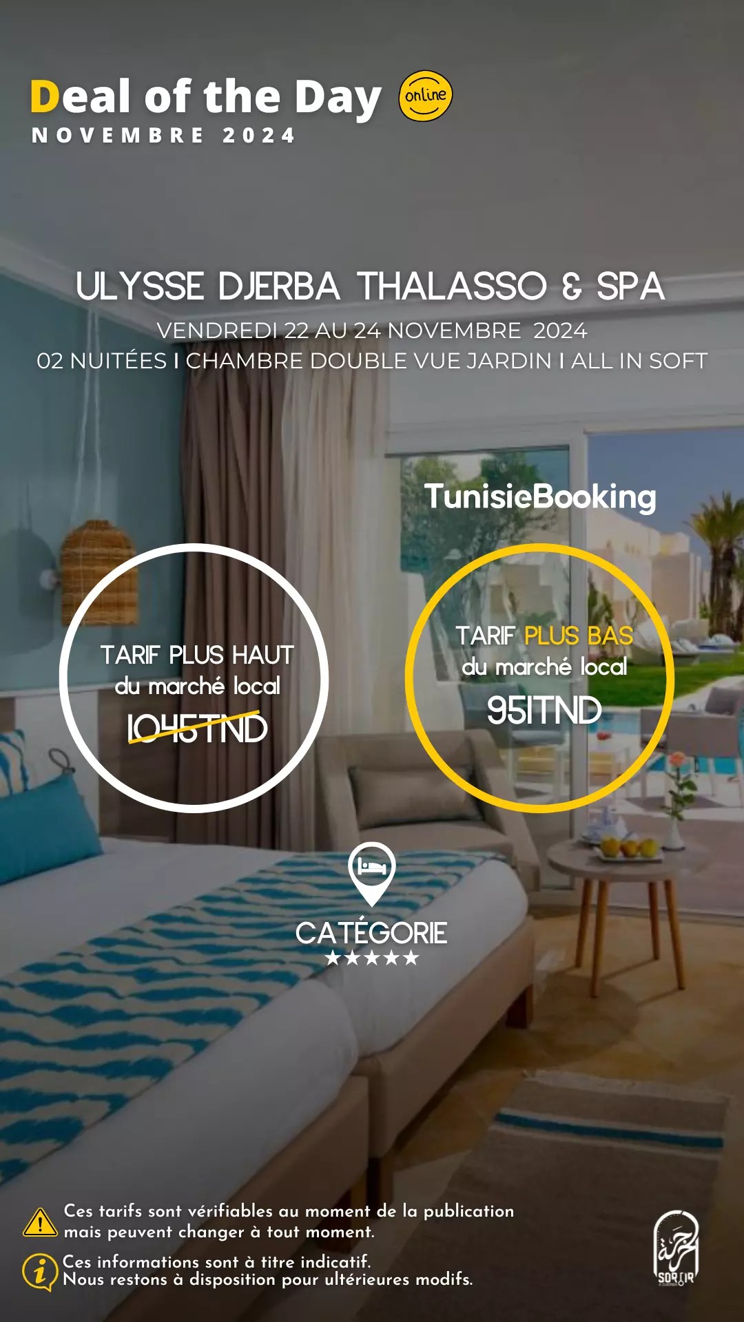 Deal Of The Day à Djerba : Weekend du 22 au 24 novembre 2024 - Hôtel catégorie 5 étoiles