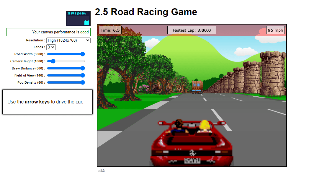 2.5d road racing game using javascript with free source code