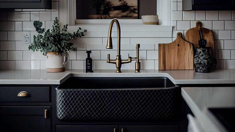 Textured Farmhouse Sink in Black