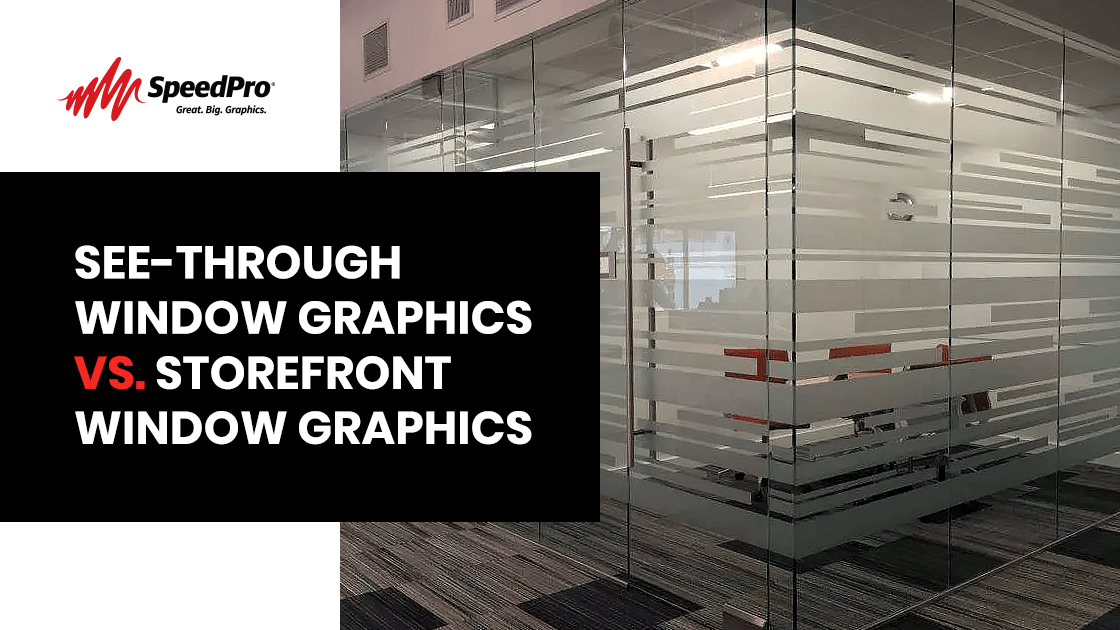 Glass wall with black sign showcasing window graphics