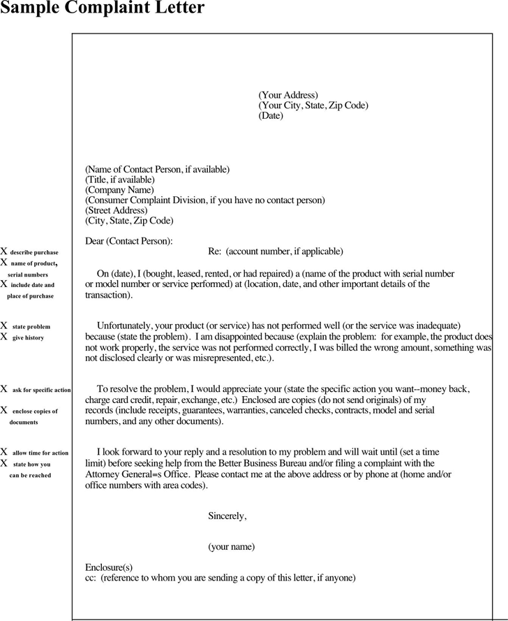 Free Sample Complaint Letter Pdf 26kb 1 Page S