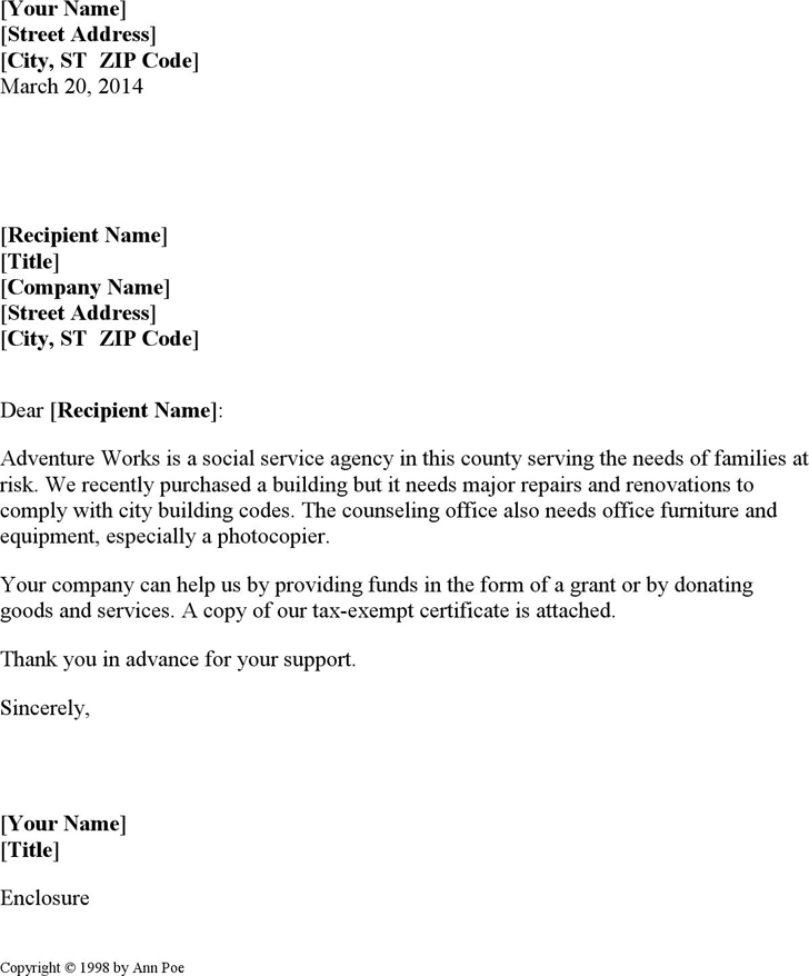 Free Sample Request For Donation Letter Docx 21kb 1 Page S