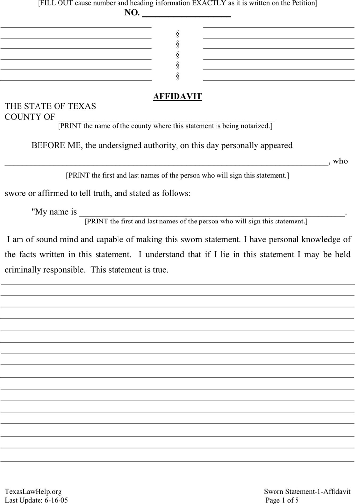 Free Texas General Affidavit Pdf 204kb 5 Page S