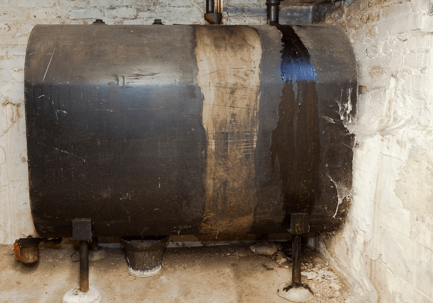 heating oil tank with some rust, especially around the legs.