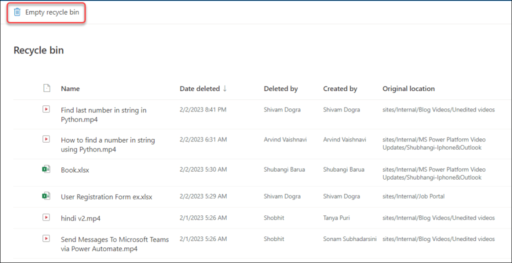 SharePoint Online Recycle Bin [Restore SharePoint deleted items