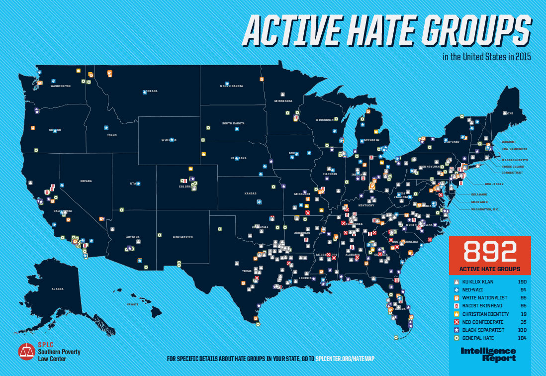 Active Hate Groups In The United States In 2015 Southern Poverty Law Ir 160 Hate Map Fb 