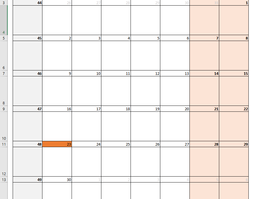 how to create a dynamically changing calendar in excel