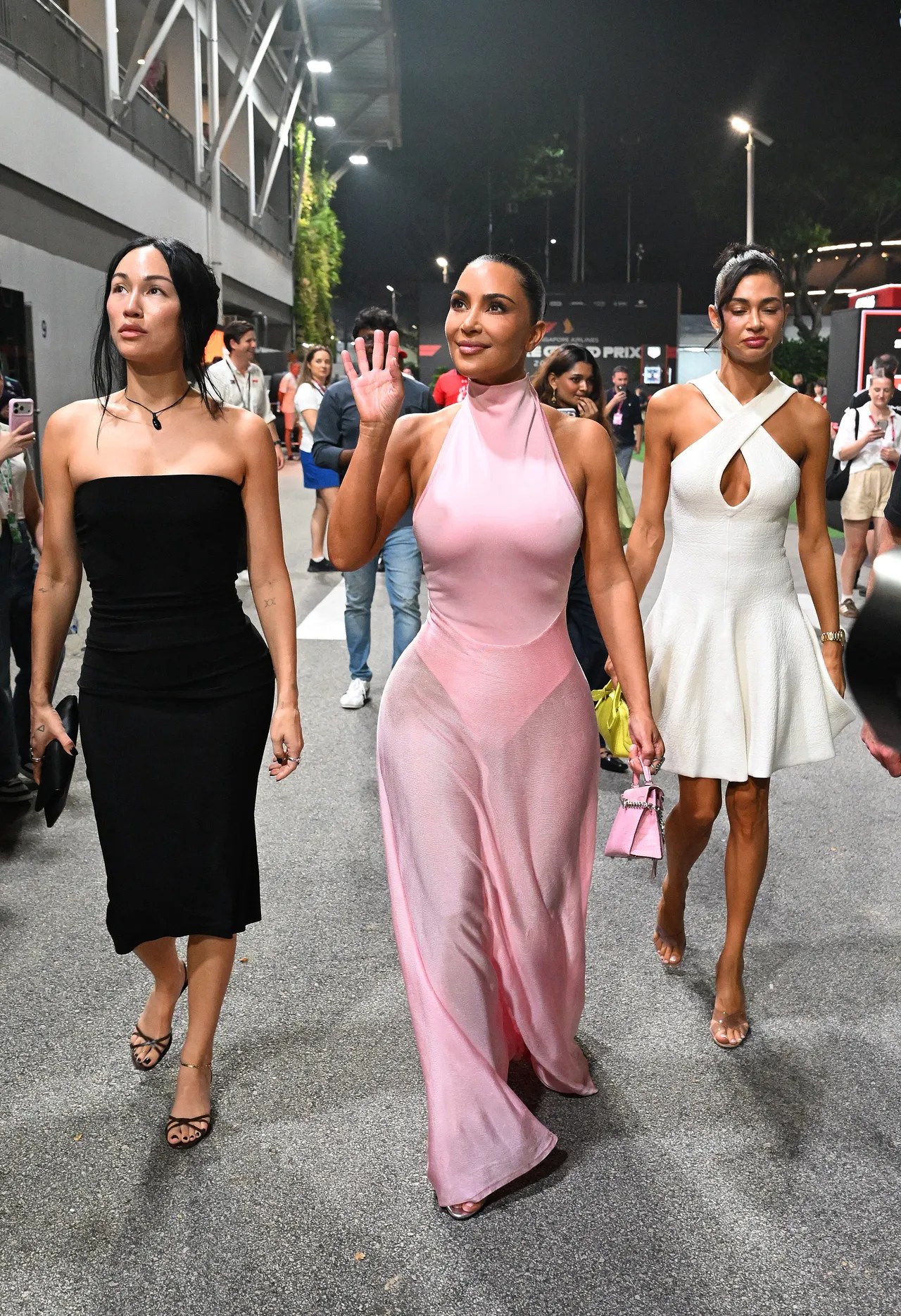 Kim Kardashian Brings Pastel Pink Glamour to the Singapore Grand Prix Alongside Lewis Hamilton