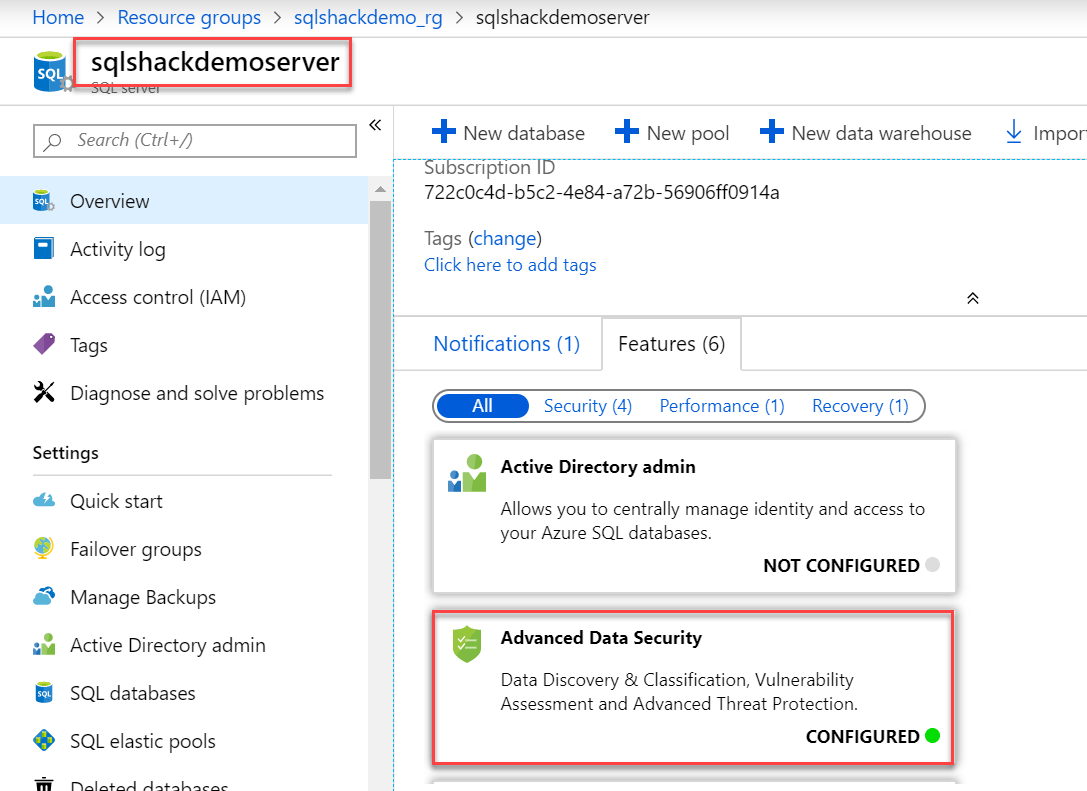 Vulnerability assessment and advanced threat protection in azure sql database