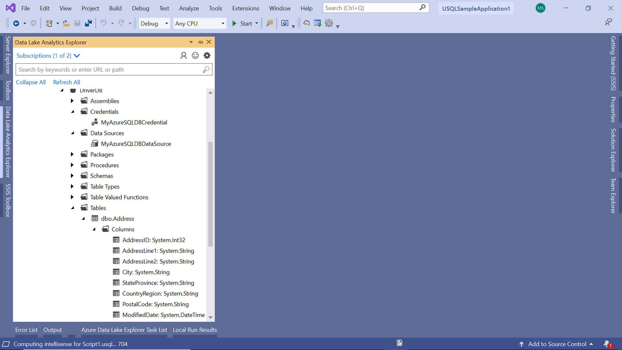 How to access an Azure SQL database from Azure Data Lake Analytics