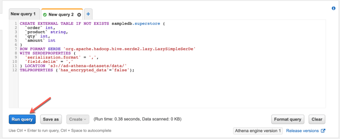 Create table script generated by Athena
