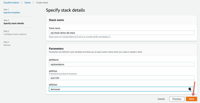 Figure 4 – Stack Parameters provided