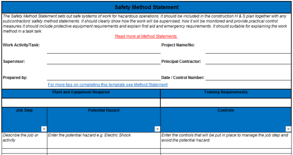 Safety Method Statement For Construction Excel Template Free