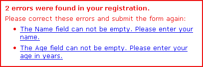 Un exemple de message d'erreur accessible