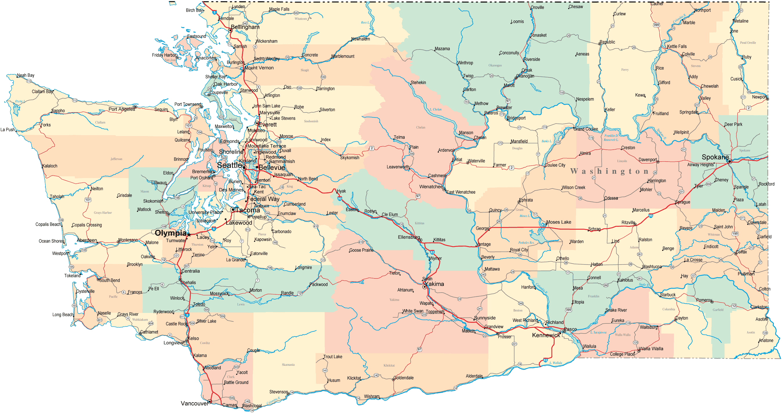 Washington Road Map WA Road Map Washington Highway Map Washington Road Map 