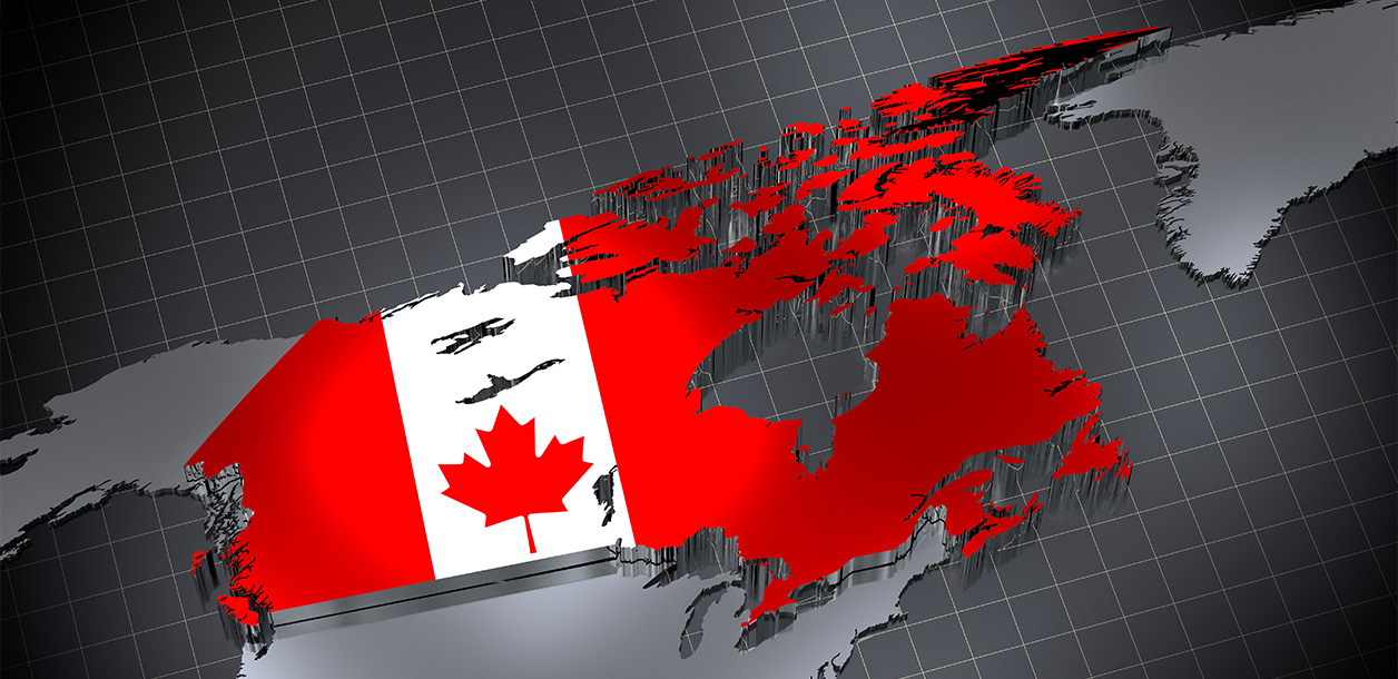 Map of Canada with the Canadian flag