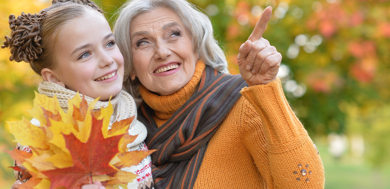 Young girl and woman in the fall season