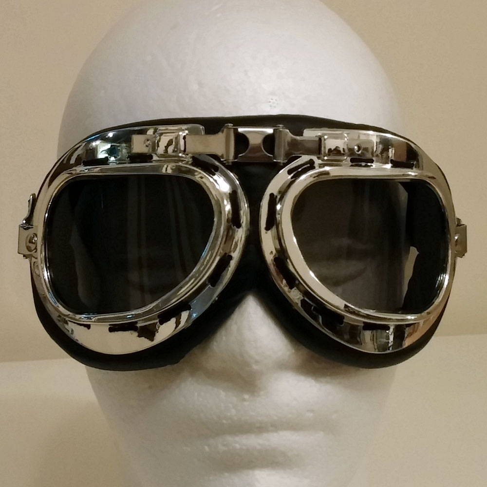Cushioned aviator goggles: silver tone & blue / green lenses
