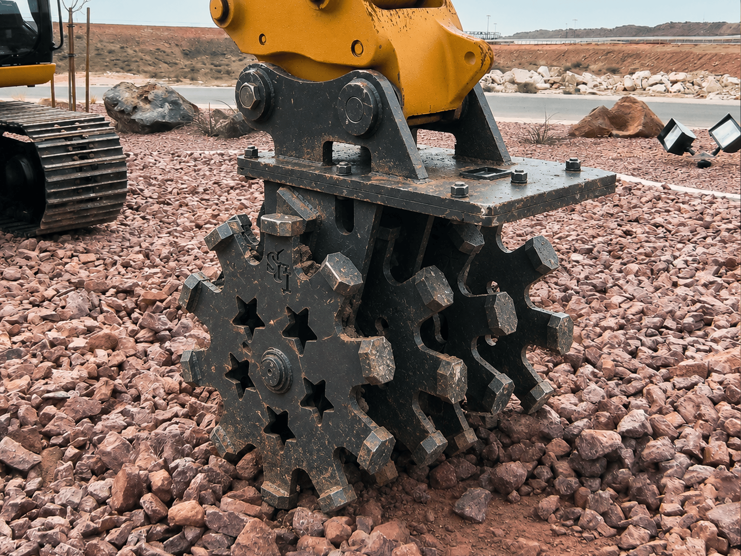 Steel Unlimited compaction wheel working in an excavation trench