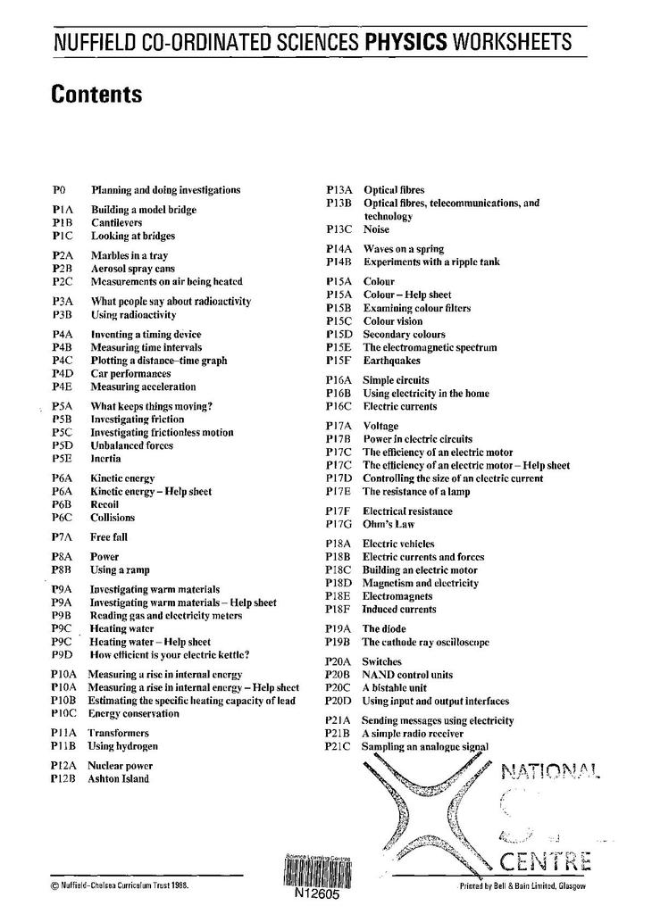 Nuffield Co Ordinated Sciences Physics Worksheets Stem