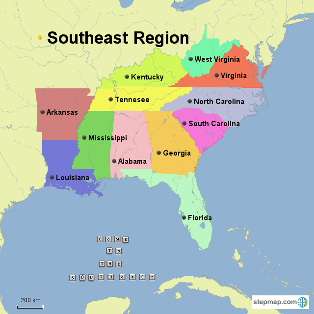Southeast Map KAH Southeast Region Map 1275324 