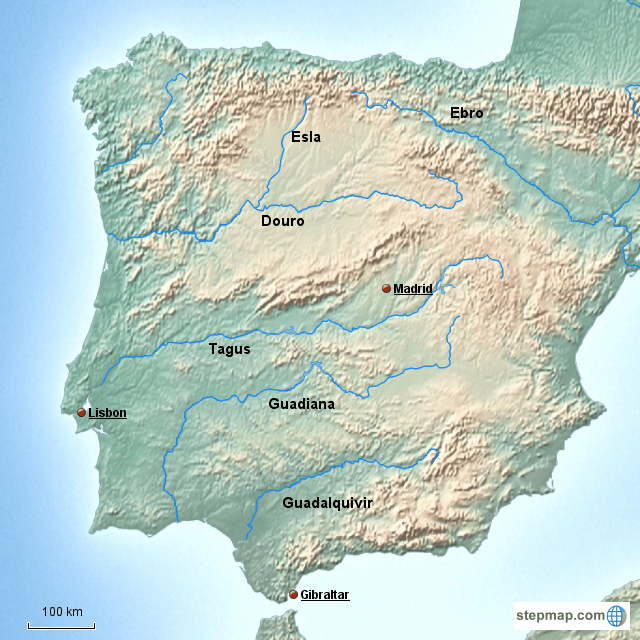 StepMap Spain Releif And Rivers Landkarte F R Spain Spain Releif And Rivers 1332922 