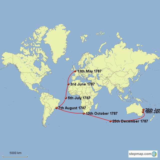 StepMap The First Fleet Voyage Landkarte F R World The First Fleet Voyage 1273682 