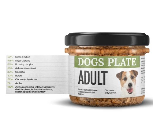Dogs Plate Adult 180 g – Gotowana Karma z Indykiem i Wołowiną dla Dorosłych Psów