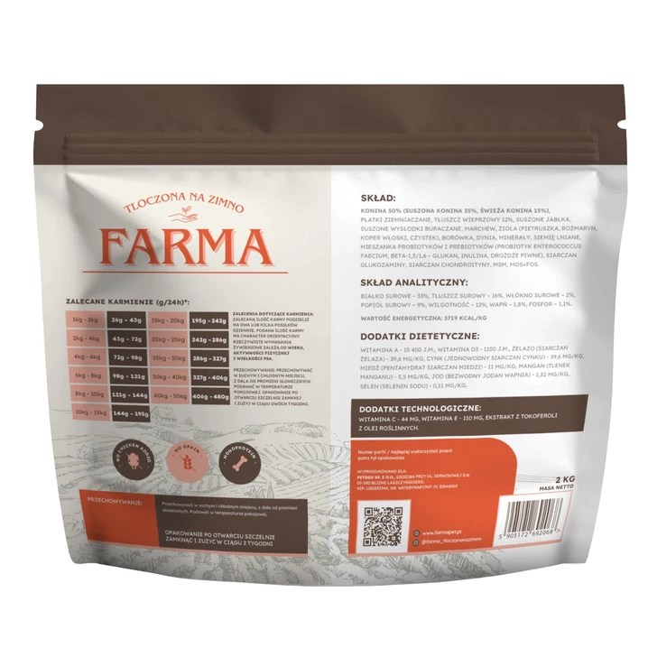 FARMA Konina 2 kg – hipoalergiczna sucha karma dla psa tłoczona na zimno