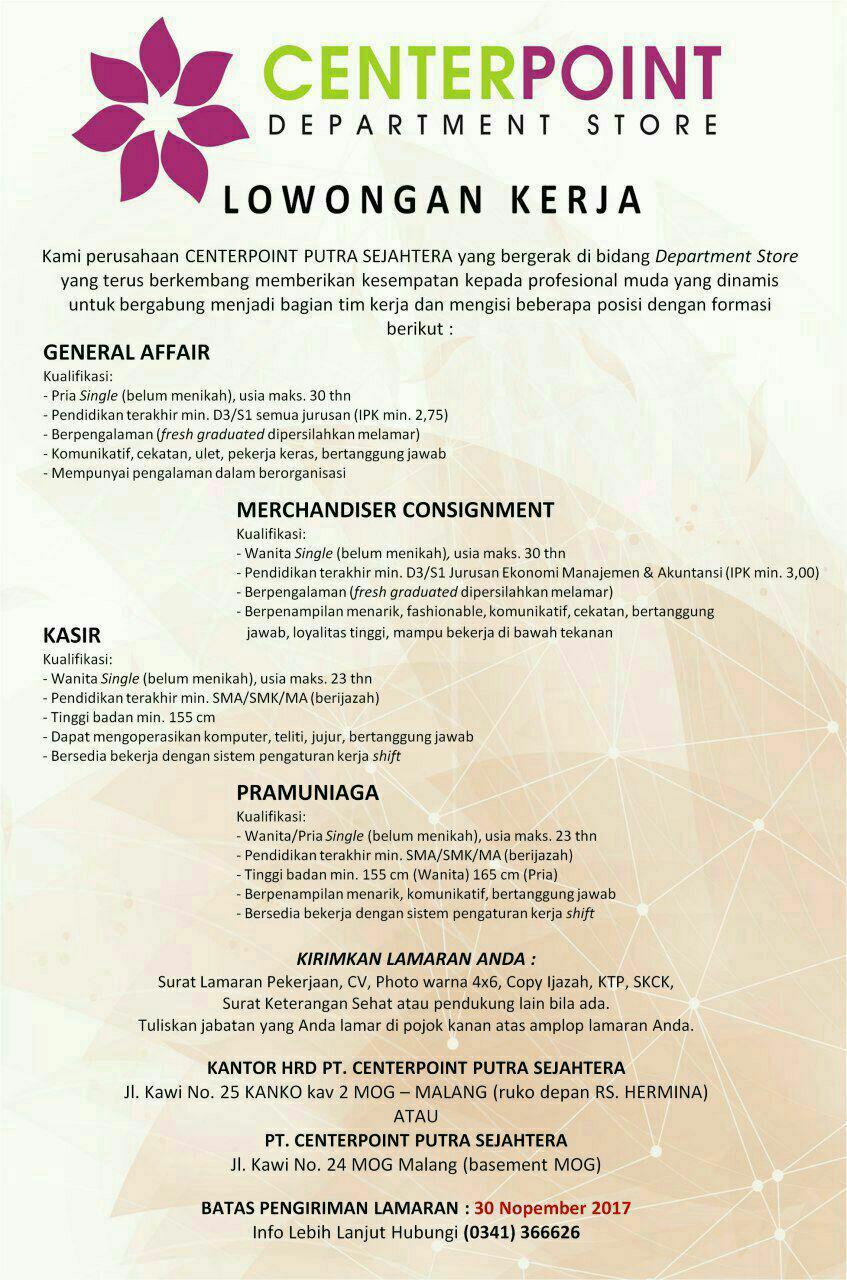 Syarat nikah yang harus disiapkan oleh para calon pengantin terbilang cukup. Lowongan Kerja Centerpoint Departement Store Stie Pgri Dewantara Jombang